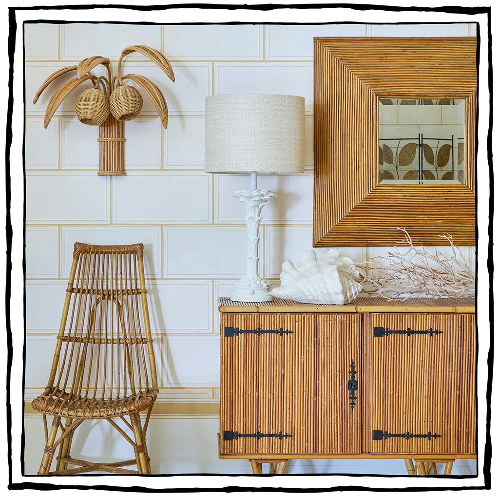 Square Rattan Mirror in the Style of Gabriella Crespi