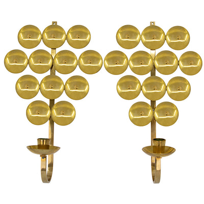 Pair Swedish Mirrored Brass Candle Holders