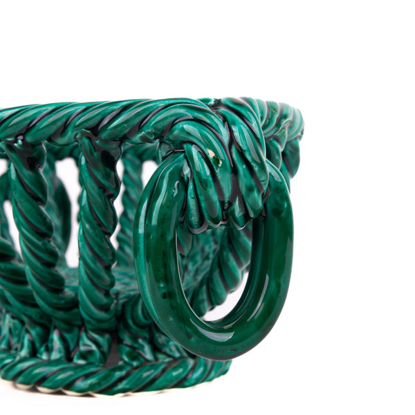 Vallauris Green Glaze Woven Ceramic Basket