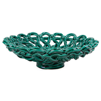 Vallauris Green Glaze Woven Ceramic Small Fruit Bowl