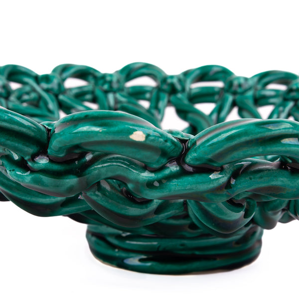 Vallauris Green Glaze Woven Ceramic Small Fruit Bowl