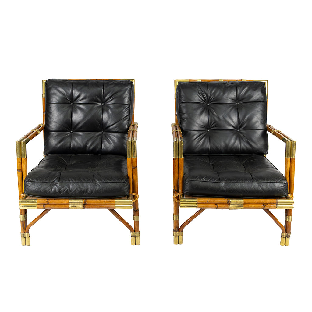 A Pair of Vintage Bamboo and Brass Lounge Chairs by Maison Jardin