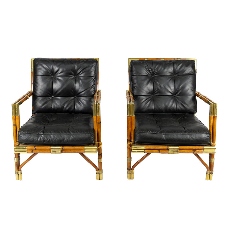 A Pair of Vintage Bamboo and Brass Lounge Chairs by Maison Jardin