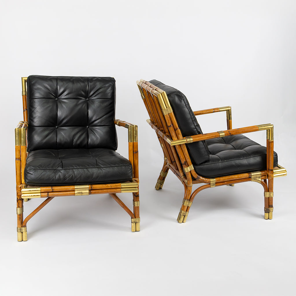 A Pair of Vintage Bamboo and Brass Lounge Chairs by Maison Jardin