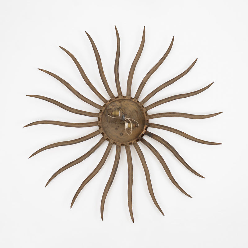 Vintage Brutalist Gilt Iron Sunburst Sconce