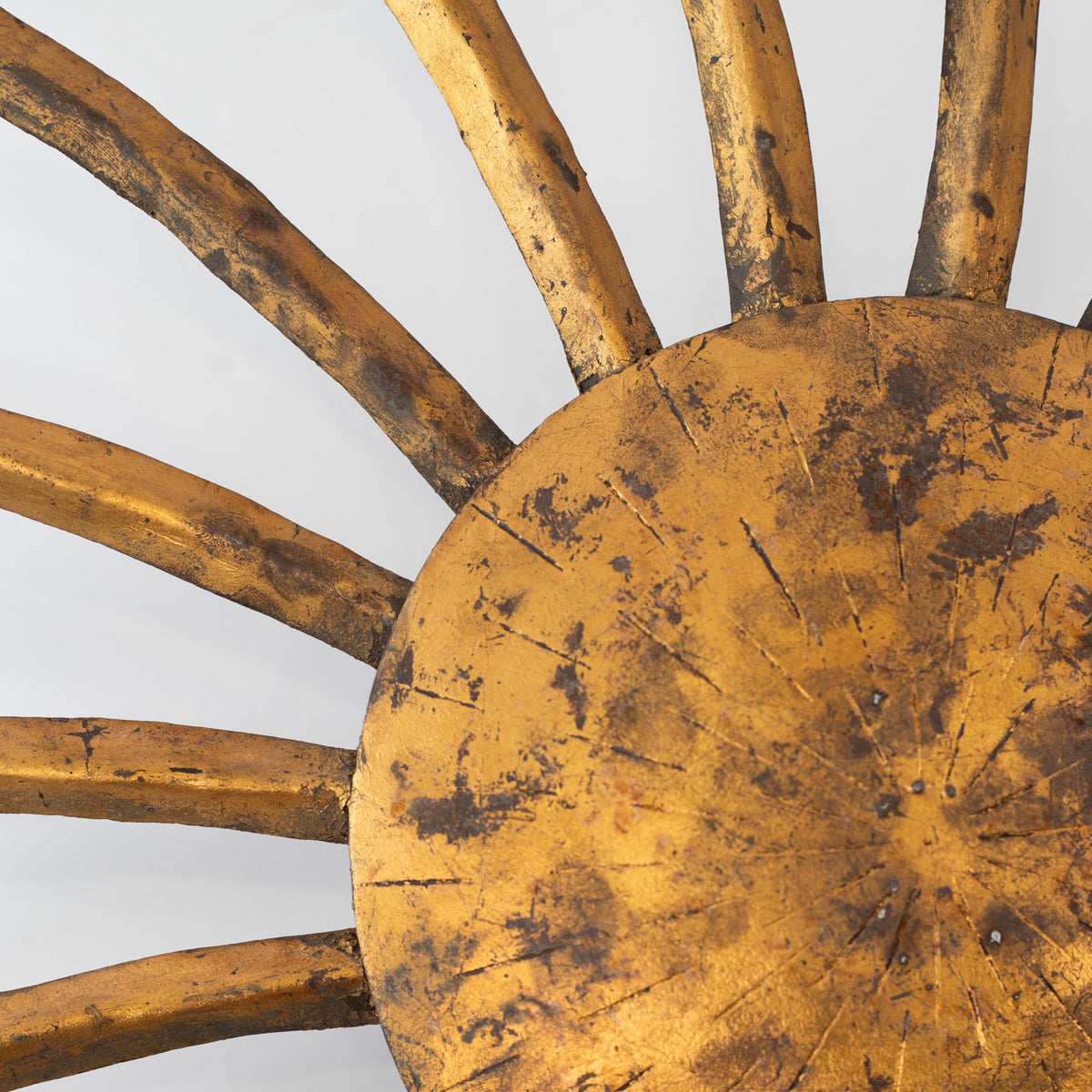 Vintage Brutalist Gilt Iron Sunburst Sconce