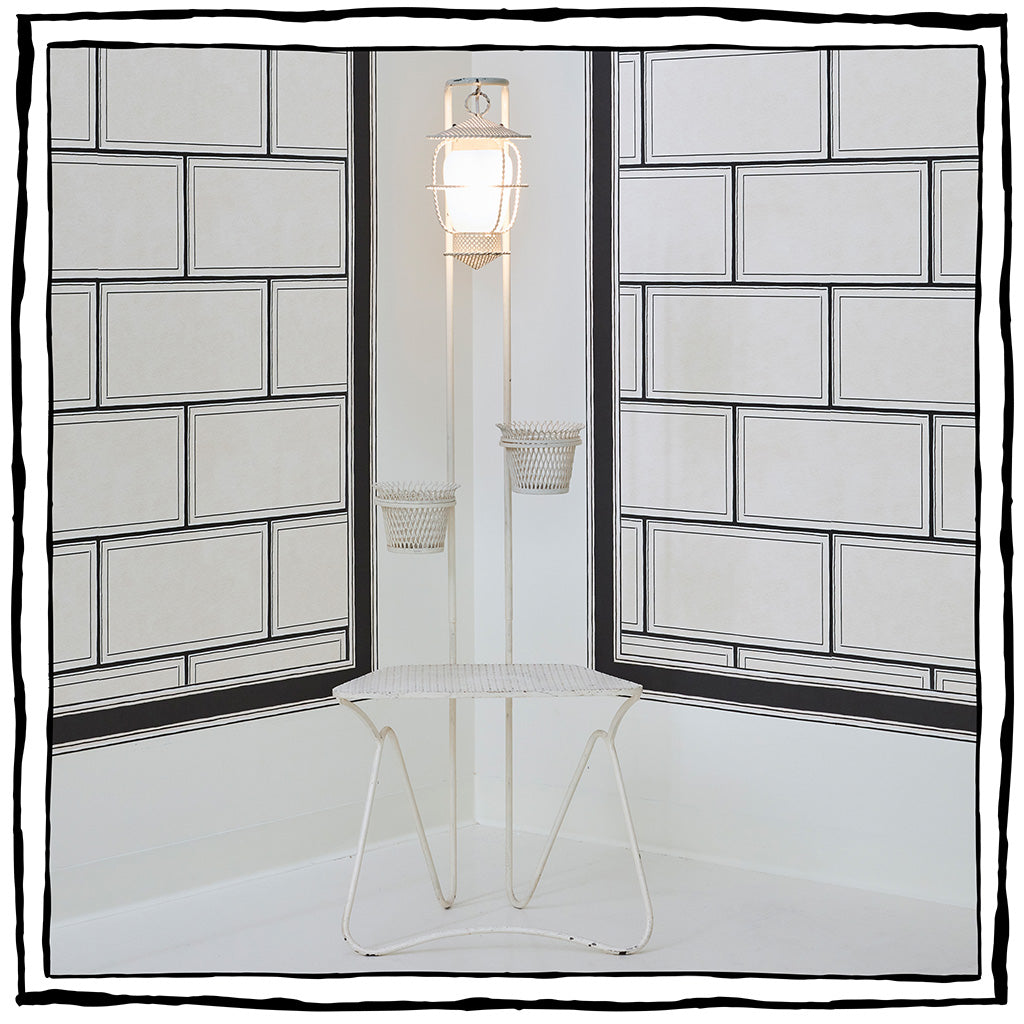 Painted Iron Floor Lamp with Planters