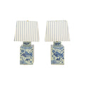 A Pair of Hand Painted Blue and White Porcelain Canton Tea Canister Lamps