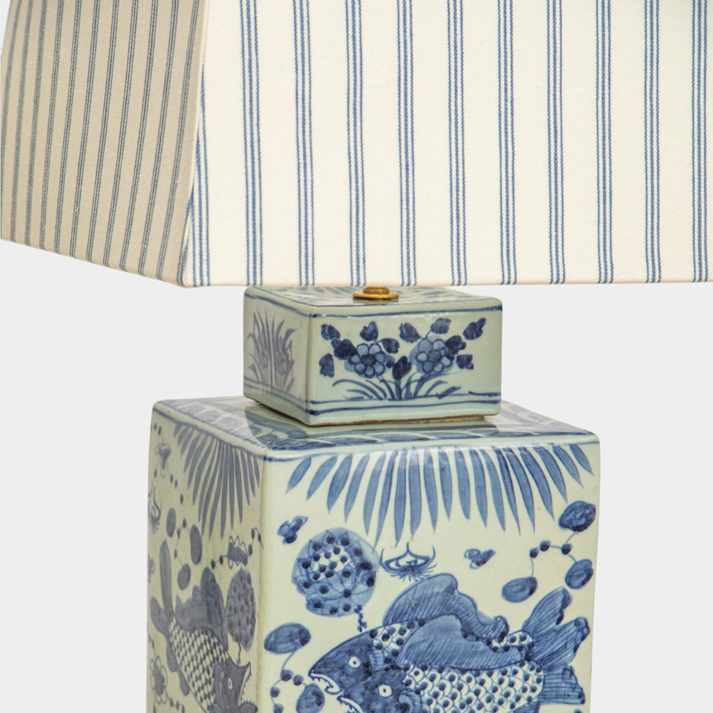 A Pair of Hand Painted Blue and White Porcelain Canton Tea Canister Lamps