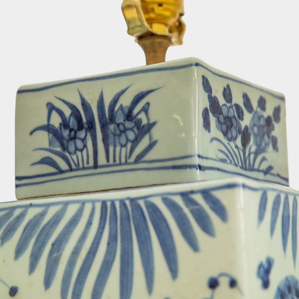 A Pair of Hand Painted Blue and White Porcelain Canton Tea Canister Lamps