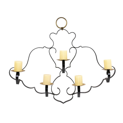 Wrought Iron and Brass Wall-Mounted 5 Candle Sconce