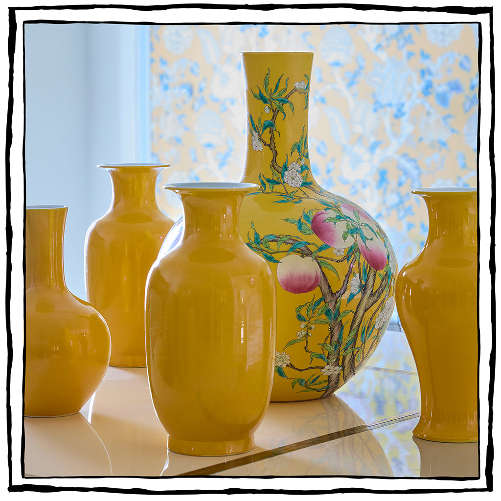Set of Six Yellow Chinese Ceramic Vases