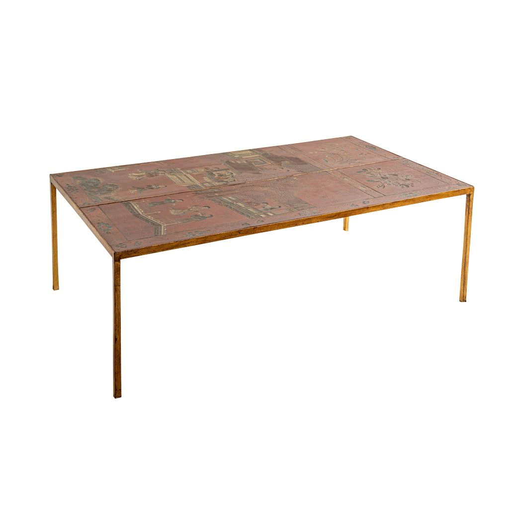 A Pair of Coromandel Screen Gilt Iron Coffee Tables