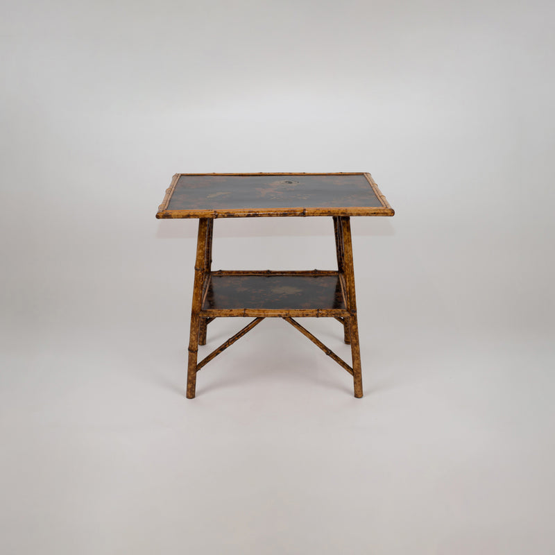 A Chinoiserie Decorated Bamboo Side Table in the manner of Jean-Baptiste Kohn