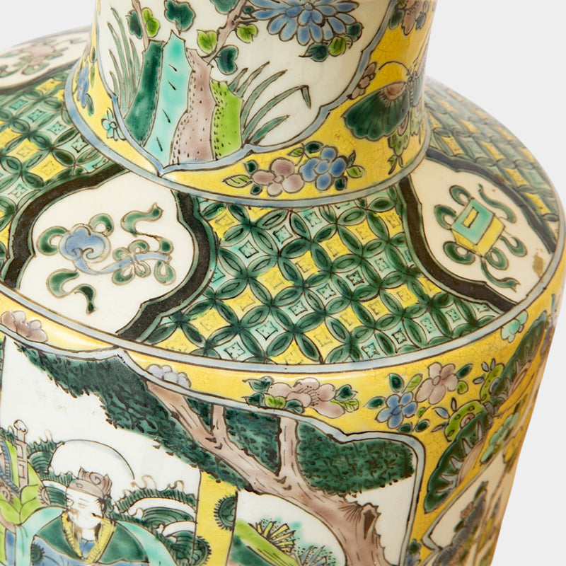 A Pair of 19th Century Chinese Rouleau Famille Verte Lamps