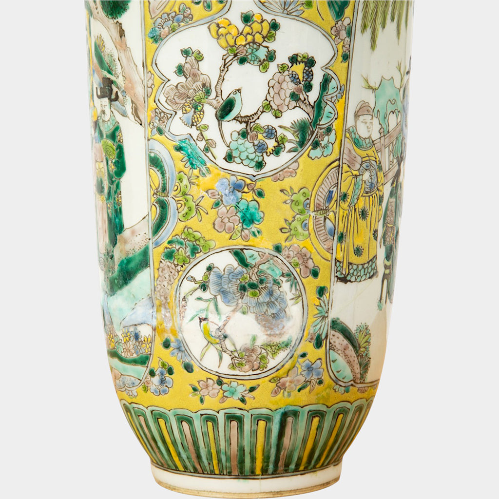 A Pair of 19th Century Chinese Rouleau Famille Verte Lamps