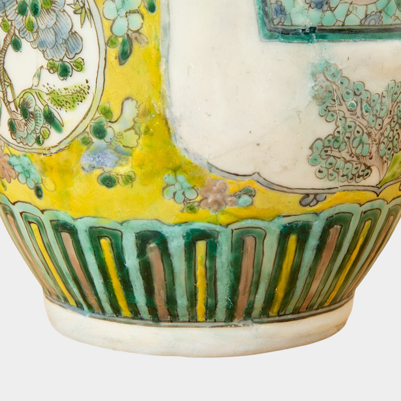 A Pair of 19th Century Chinese Rouleau Famille Verte Lamps