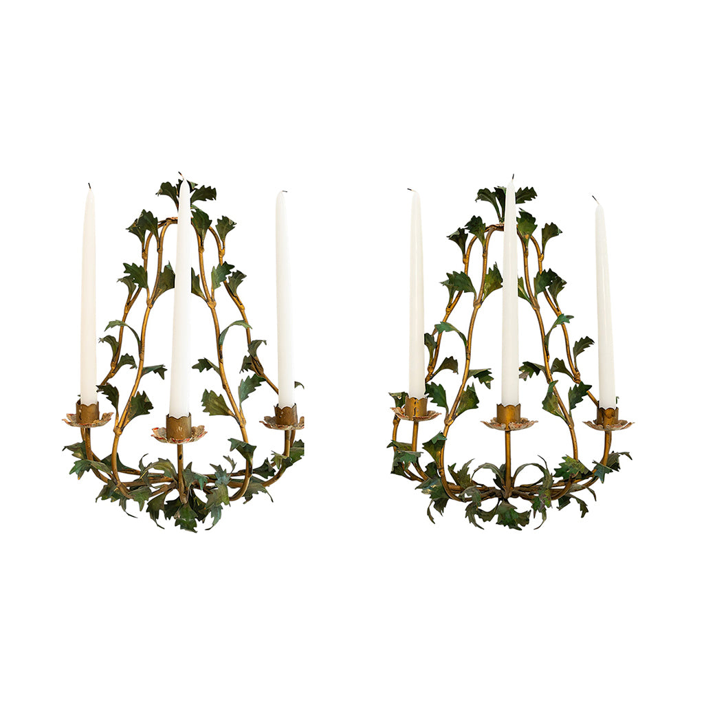 A Pair of Folate Three-Light Tole Sconces