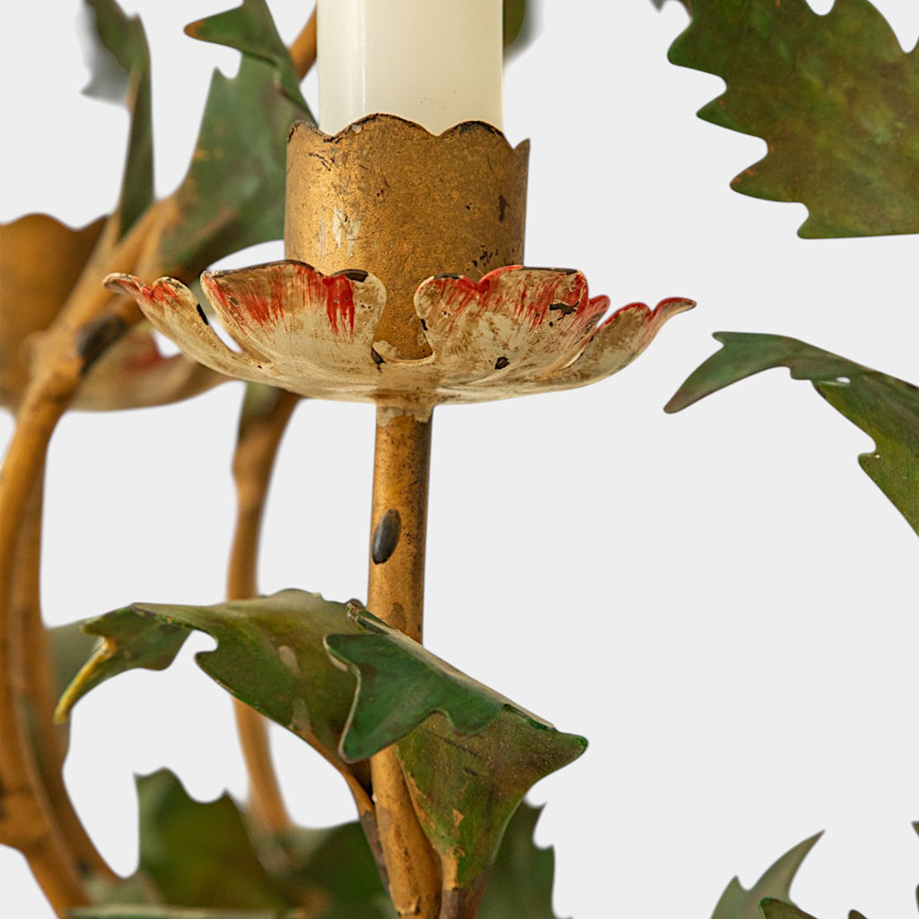 A Pair of Folate Three-Light Tole Sconces