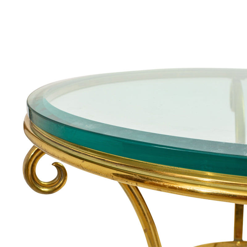 Gilt Metal Gueridon with Smoked Glass Top in the style of Maison Jansen