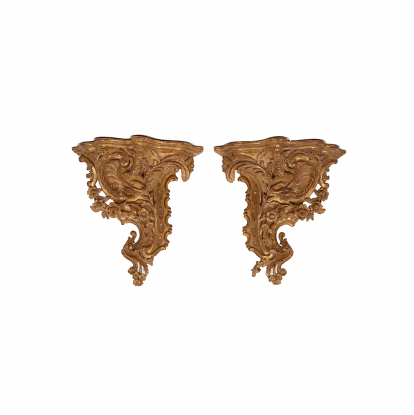 A Pair of Louis XV Style Giltwood Wall Brackets