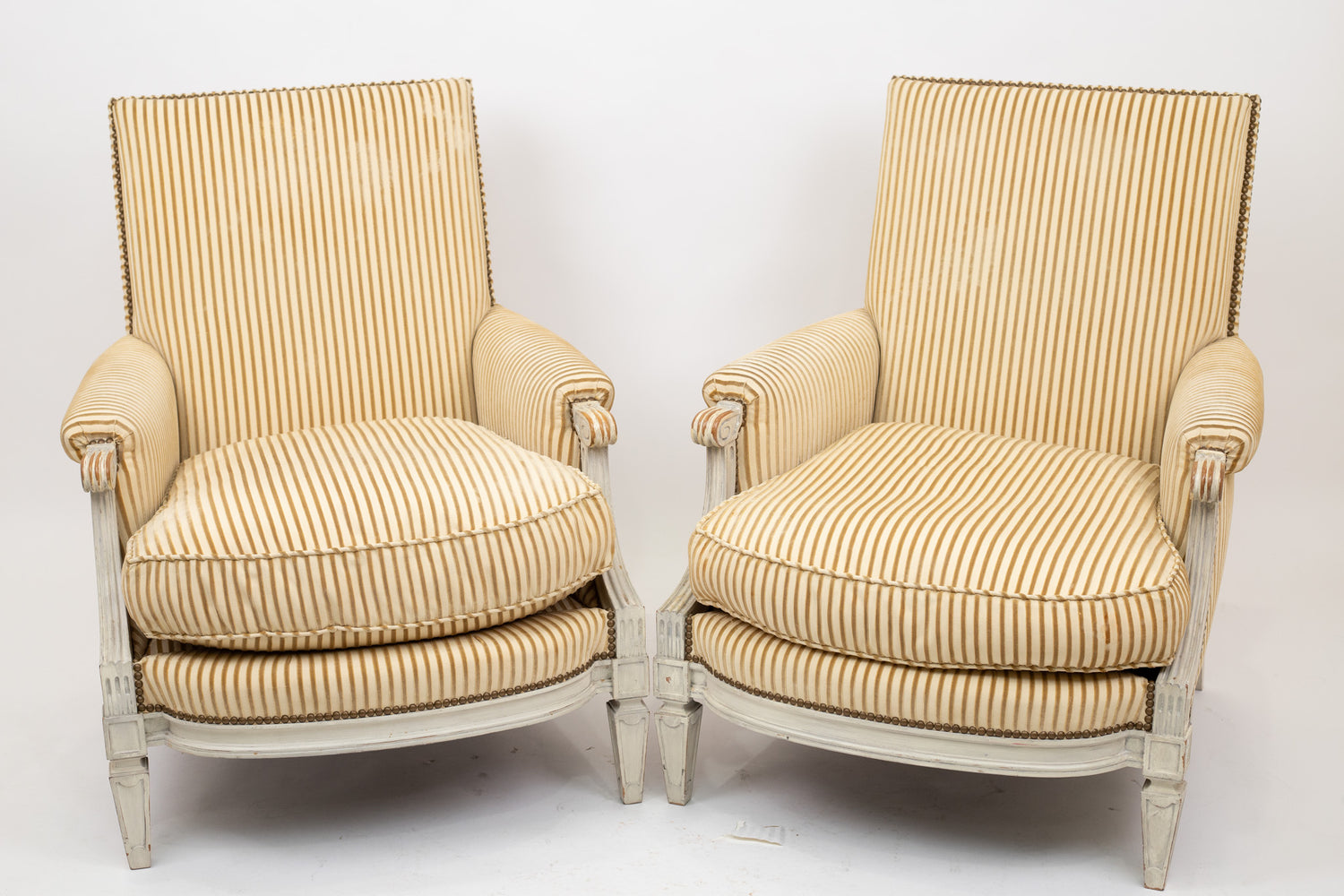 Pair of Louis XVI Style Bergeres attributed to Maison Carlhian