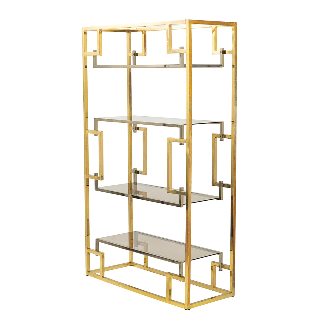 Four Shelf Brass and Stainless Steel Bookcase by Romeo Rega