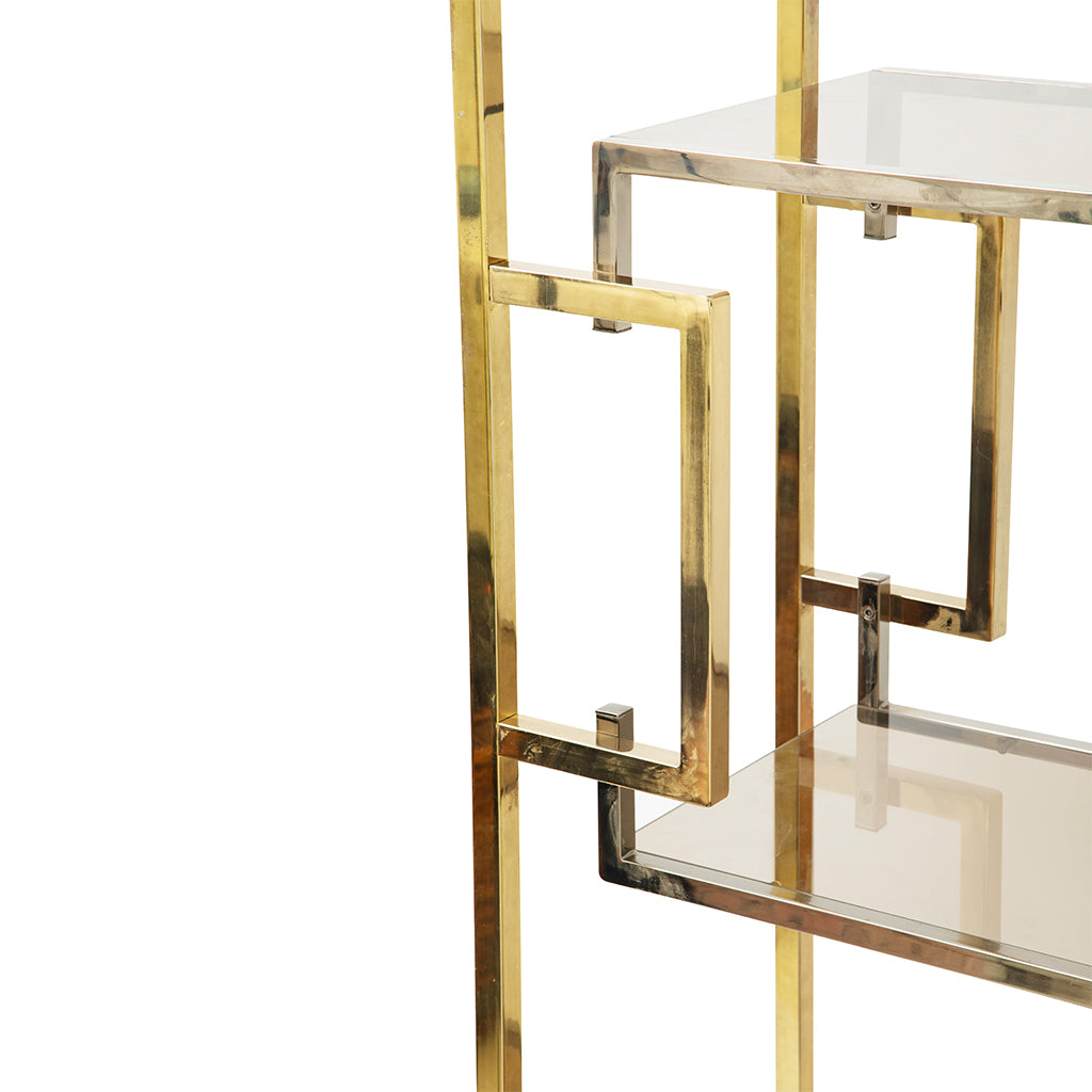 Four Shelf Brass and Stainless Steel Bookcase by Romeo Rega