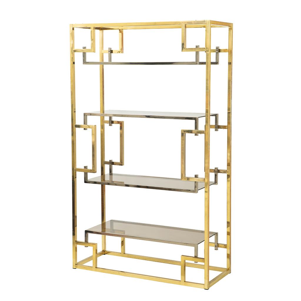 Four Shelf Brass and Stainless Steel Bookcase by Romeo Rega