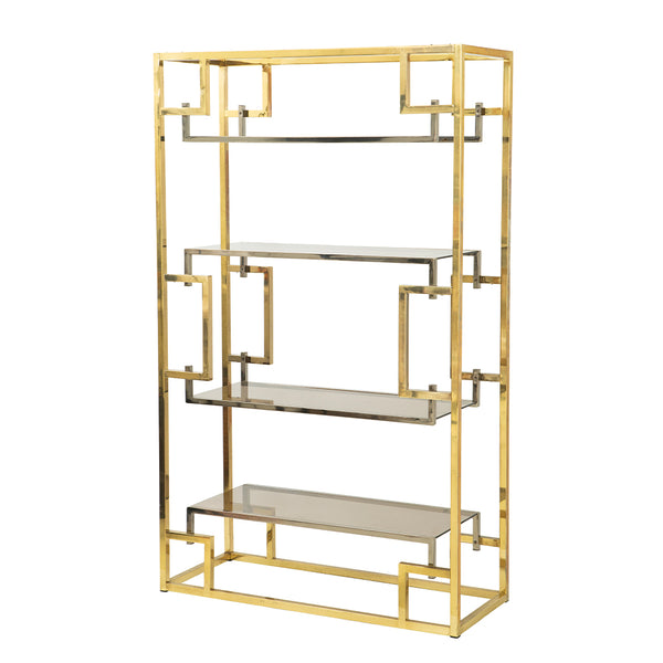 Four Shelf Brass and Stainless Steel Bookcase by Romeo Rega