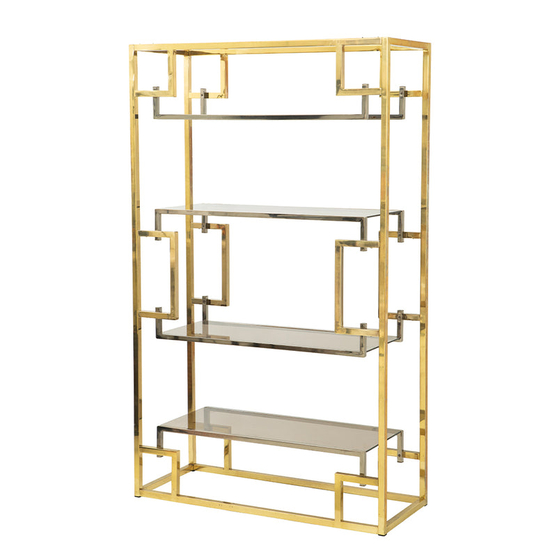 Four Shelf Brass and Stainless Steel Bookcase by Romeo Rega