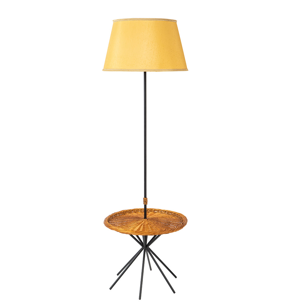 Floor Lamp with Rattan Drink Table in the Style of Audoux Minet
