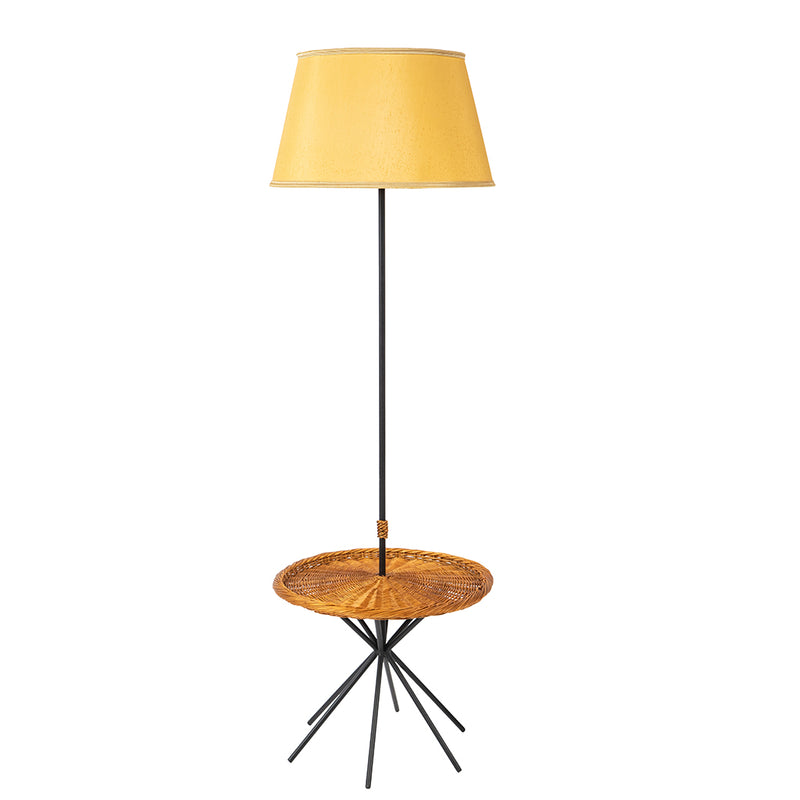 Floor Lamp with Rattan Drink Table in the Style of Audoux Minet