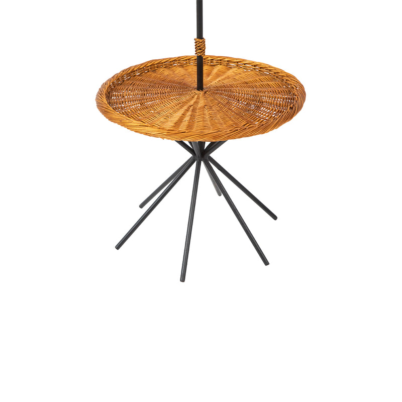 Floor Lamp with Rattan Drink Table in the Style of Audoux Minet