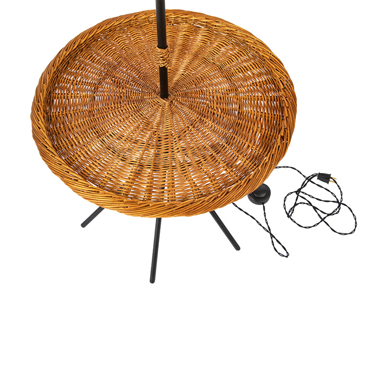 Floor Lamp with Rattan Drink Table in the Style of Audoux Minet