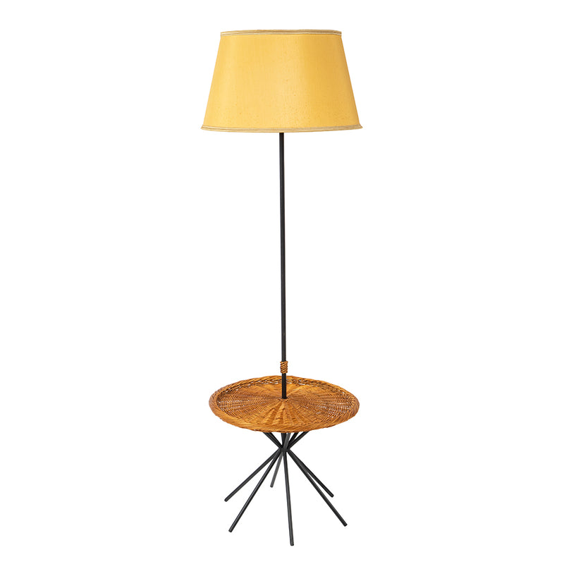 Floor Lamp with Rattan Drink Table in the Style of Audoux Minet