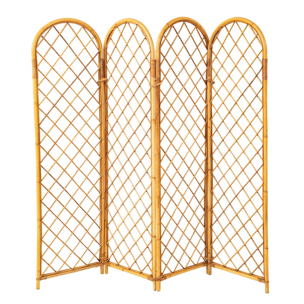 Rattan and Bamboo Four Part Screen