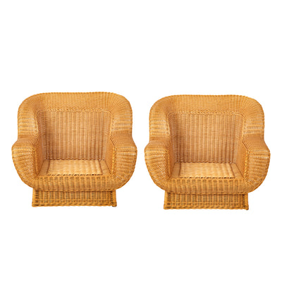 Pair of Oversized Rattan Lounge Chairs