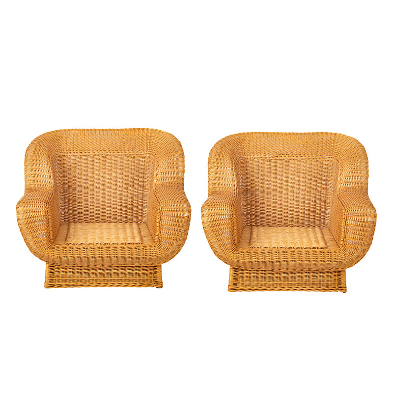 Pair of Oversized Rattan Lounge Chairs
