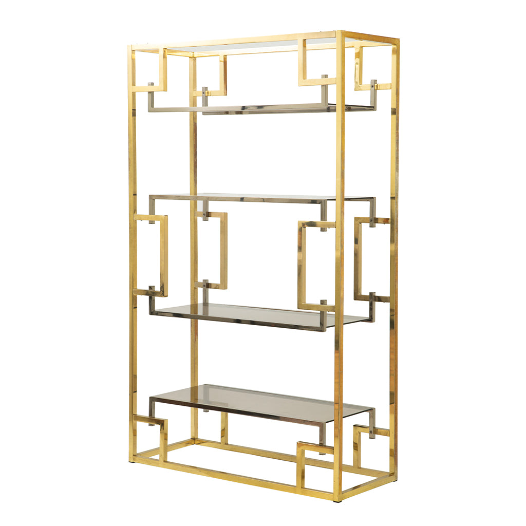 Four Shelf Brass and Stainless Steel Bookcase by Romeo Rega