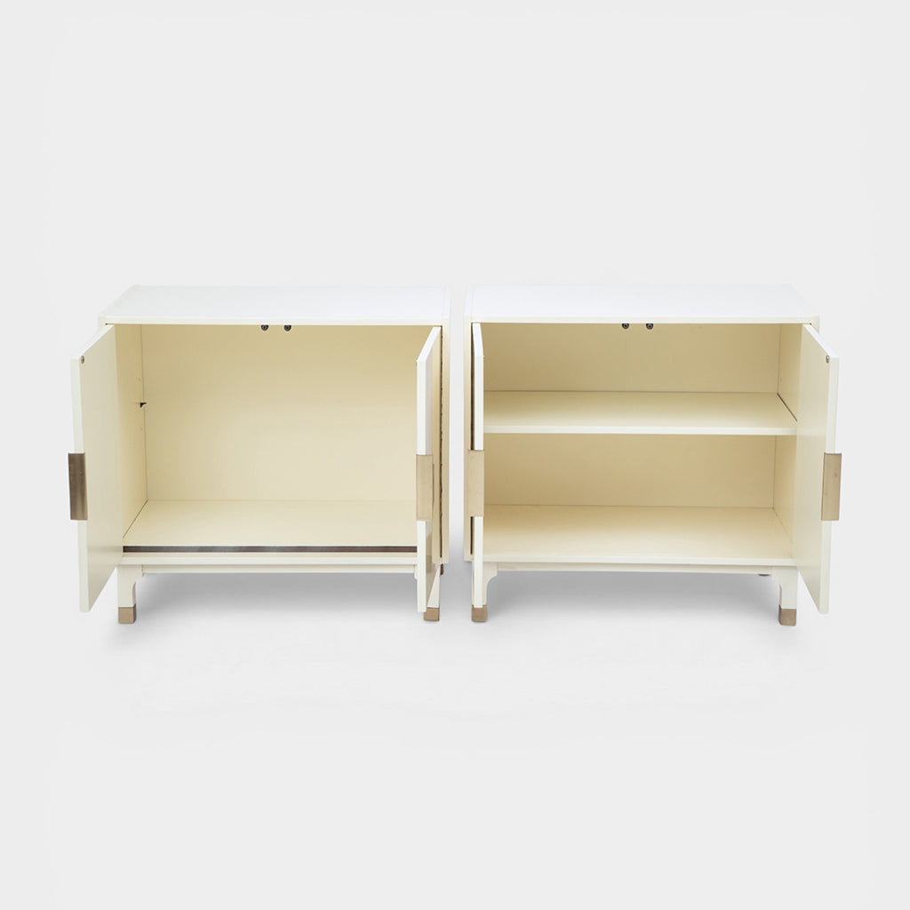 A Pair of Ivory Lacquered Chests with Brass Hardware