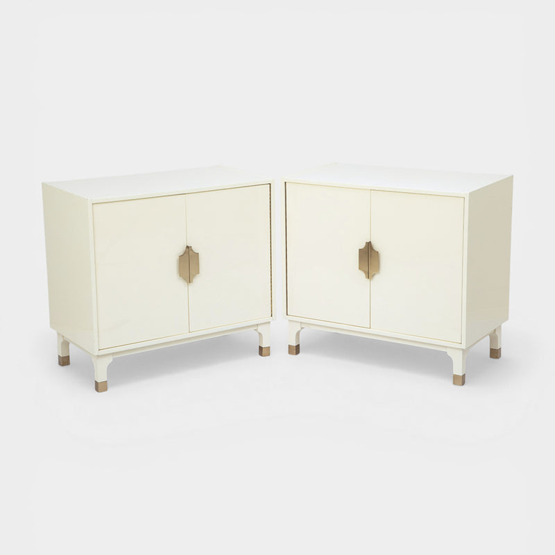 A Pair of Ivory Lacquered Chests with Brass Hardware