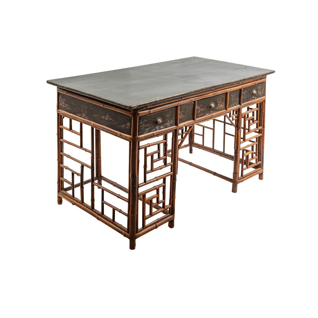 Lacquered Bamboo Chinoiserie Desk