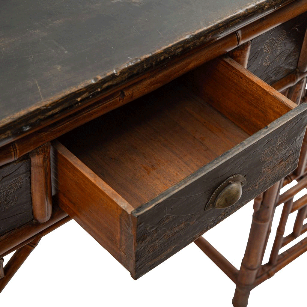 Lacquered Bamboo Chinoiserie Desk