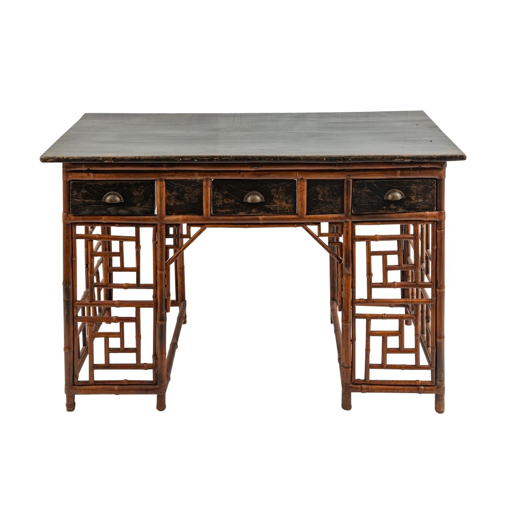 Lacquered Bamboo Chinoiserie Desk, c. 1850