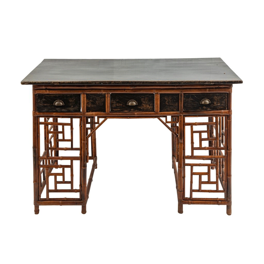 Lacquered Bamboo Chinoiserie Desk