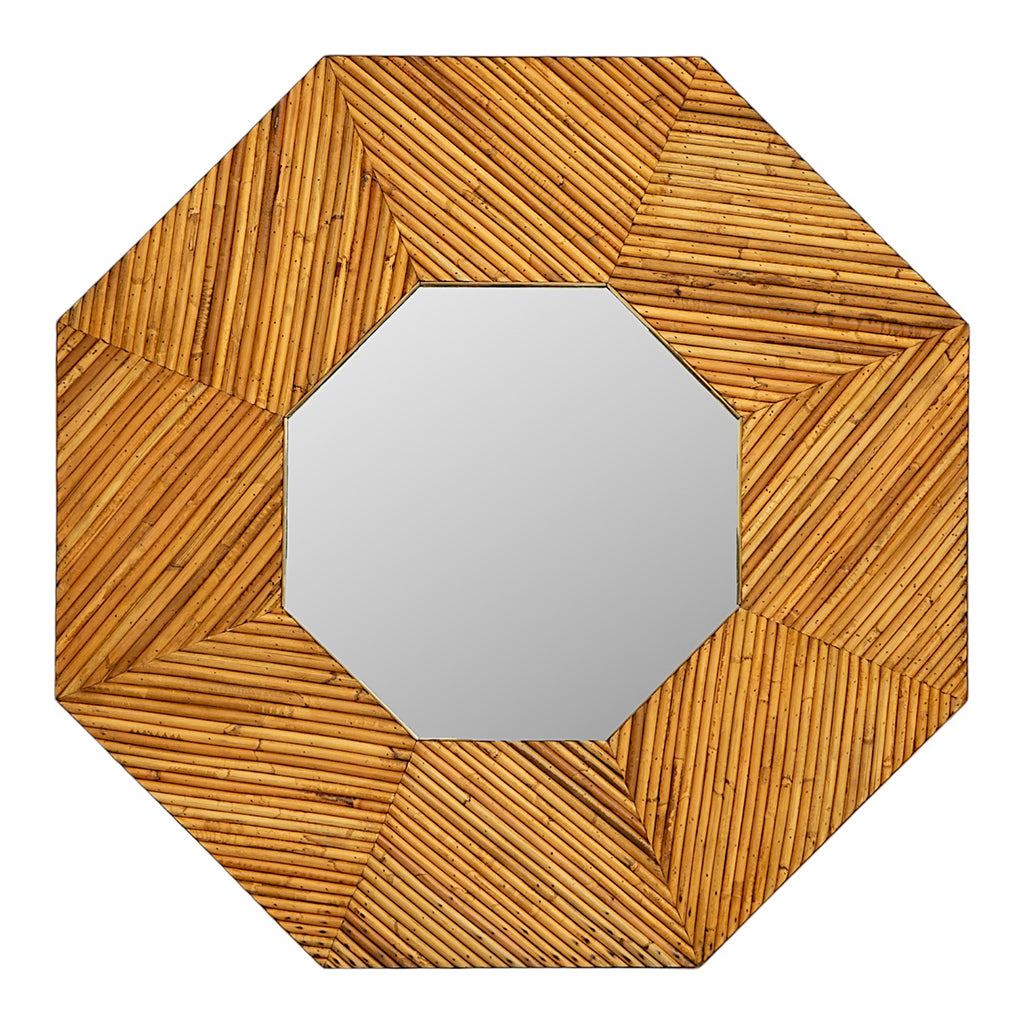 A Pair of Octagonal Shaped Pencil Rattan Mirrors with Brass Accents attributed to Vivai del Sud