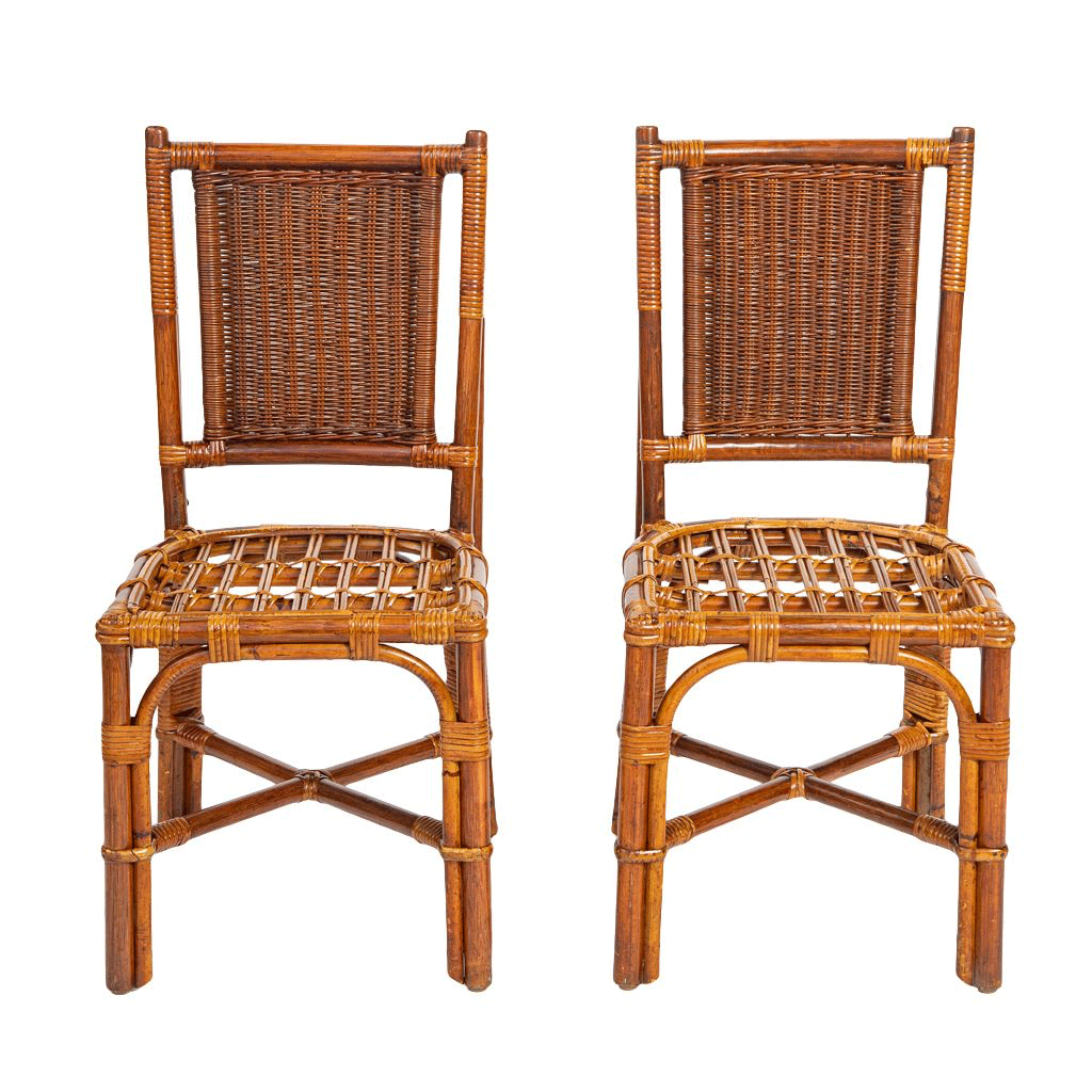 Pair of Vintage Bielecky Rattan and Wicker Chairs with Woven Seat