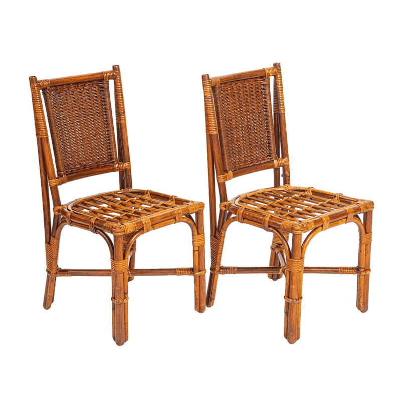 Pair of Vintage Bielecky Rattan and Wicker Chairs with Woven Seat