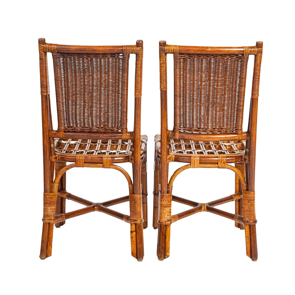 Pair of Vintage Bielecky Rattan and Wicker Chairs with Woven Seat